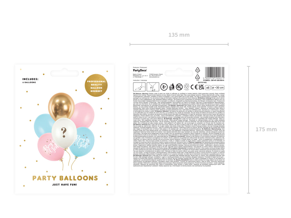 Latexballon Ø30cm "Boy or Girl" | 6 Stk. - Blau/Rosa