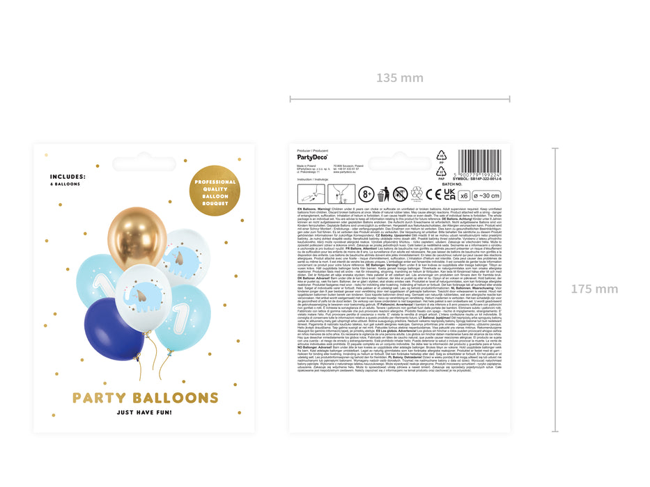 Latexballon Ø30cm "1. Geburtstag" | 6 Stk. - Blau