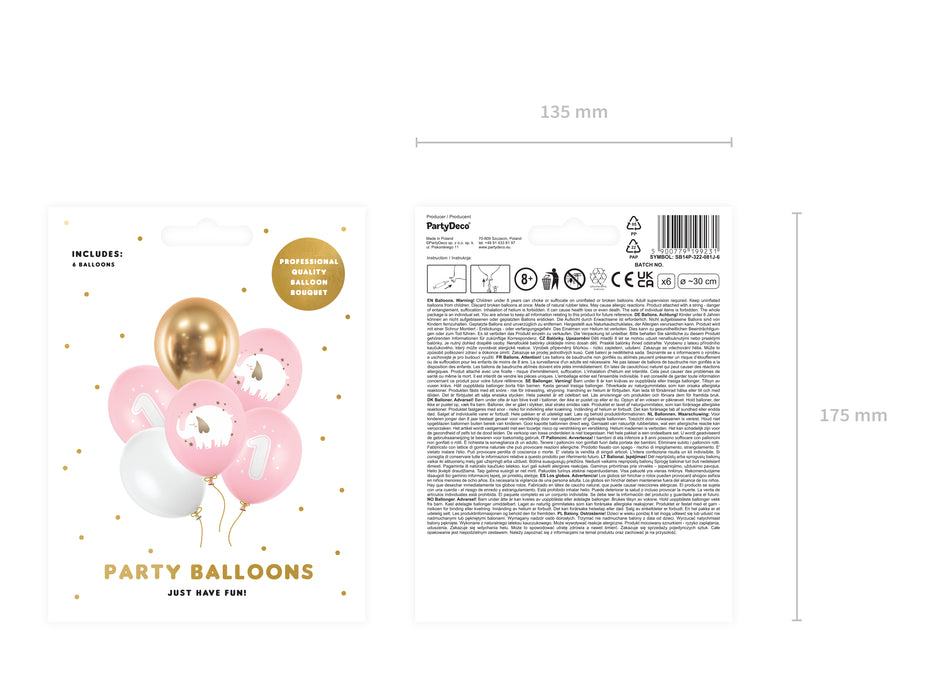 Latexballon Ø30cm "1. Geburtstag" | 6 Stk. - Pink