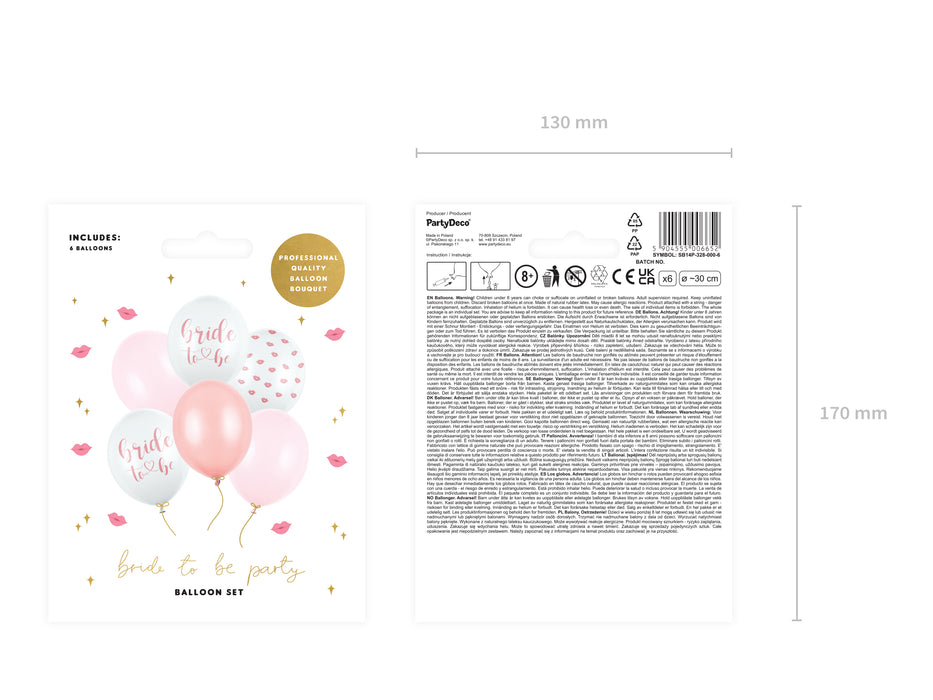 Luftballon Ø30cm "Bride to Be" | 6 Stk. - Weiß/Rosa