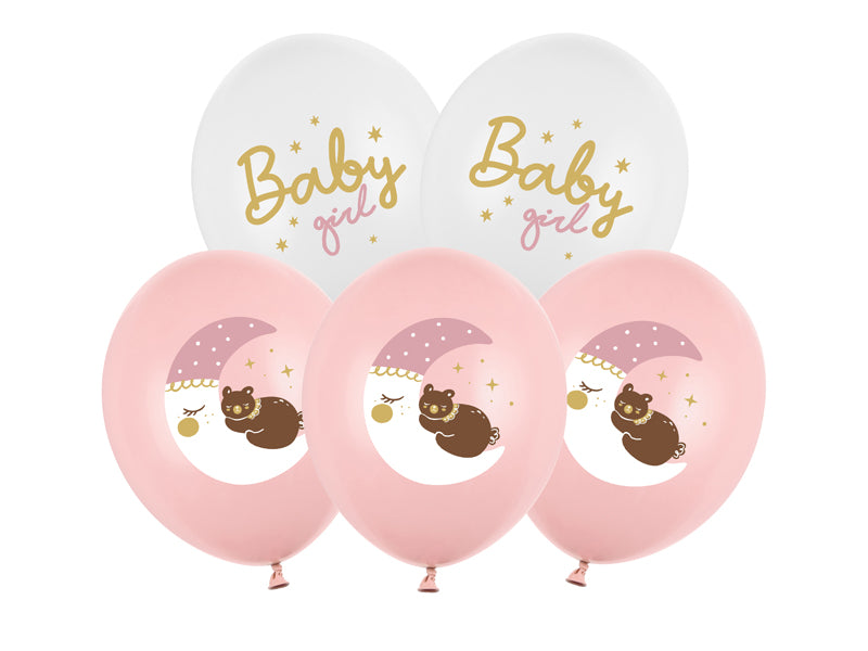 Luftballon Ø30cm "Baby Girl" | 6 Stück - Weiß/Rosa Babyparty Dekoration für Mädchen