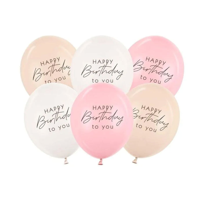 6 Stk. Luftballon Ø30cm "Happy Birthday to you" | Rosa Mix