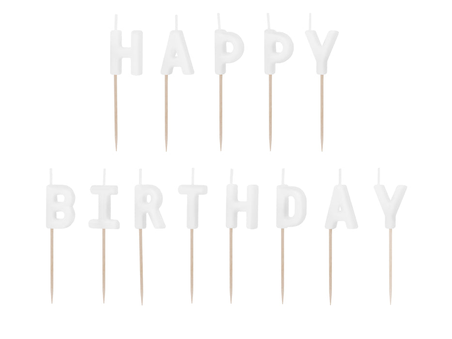 Geburtstagskerzen "Happy Birthday" 2,5 cm | Weiß