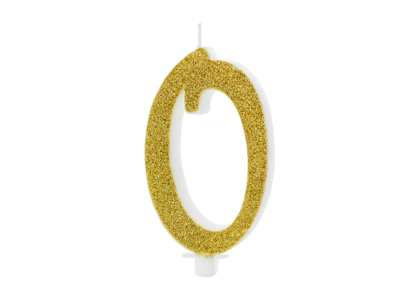 Geburtstagskerze Glitter Gold - 10 cm | Ziffer ''0''