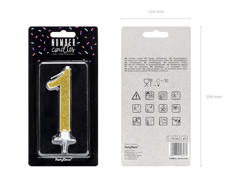 Geburtstagskerze Glitter Gold - 10 cm | Ziffer ''1''