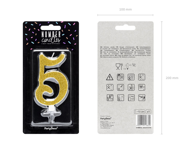 Geburtstagskerze Glitter Gold - 10 cm | Ziffer "5''