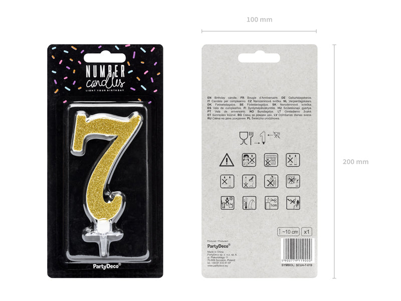 Geburtstagskerze Glitter Gold - 10 cm | Ziffer ''7''