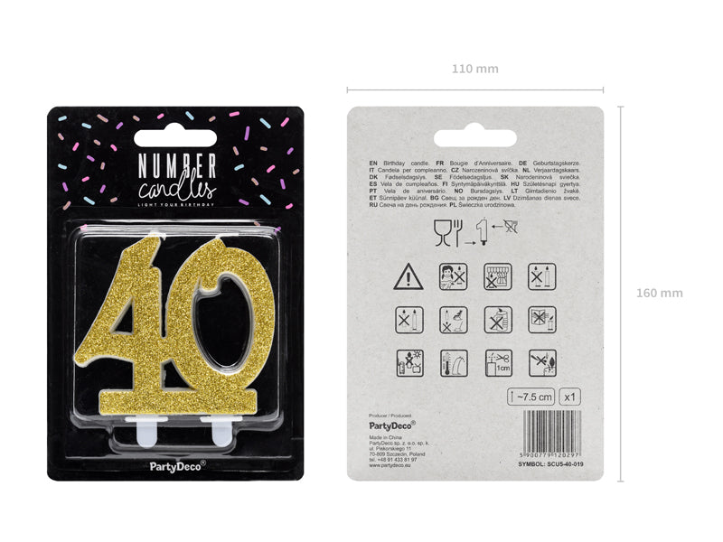 Geburtstagskerze Glitter Gold - 10 cm | Ziffer ''40''