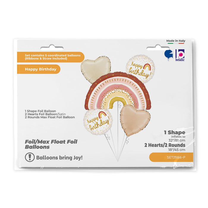 SET Shape Folienballon Regenbogen "Happy Birthday" | 1 Shape, 2 Rundballons, 2 Herzballons