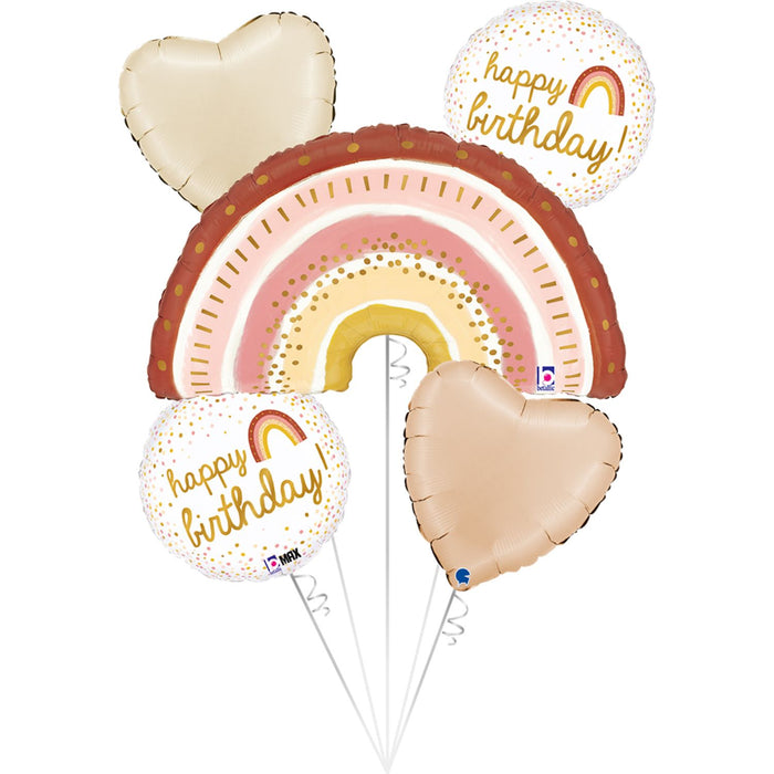 SET Shape Folienballon Regenbogen "Happy Birthday" | 1 Shape, 2 Rundballons, 2 Herzballons