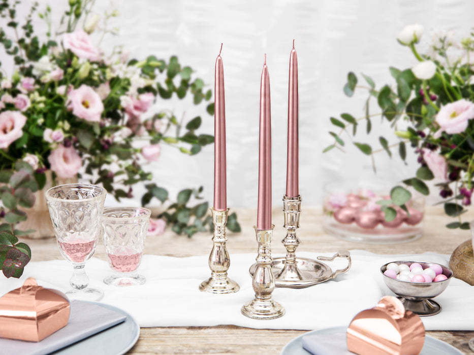 Spitzkerze 24 cm 10Stk. | Roségold Metallic