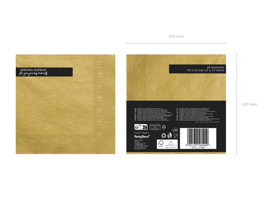 Servietten Uni 33x33 cm/ 20St. Gold-Metallic