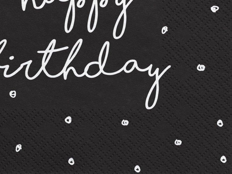 Servietten "Happy Birthday" 20Stk./33x33cm | Schwarz