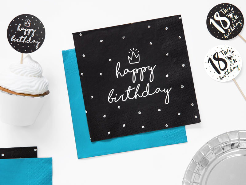 Servietten Happy Birthday schwarz 33x33cm/20St.