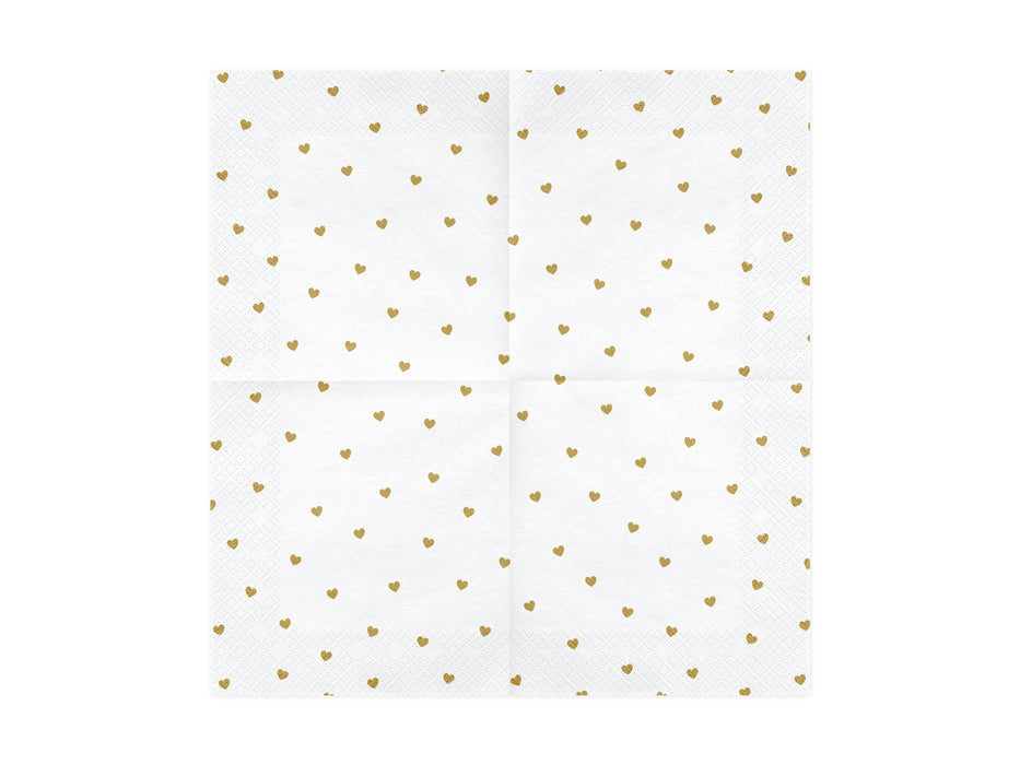Servietten Herzen weiß-gold | 20 Stück 33 x 33 cm