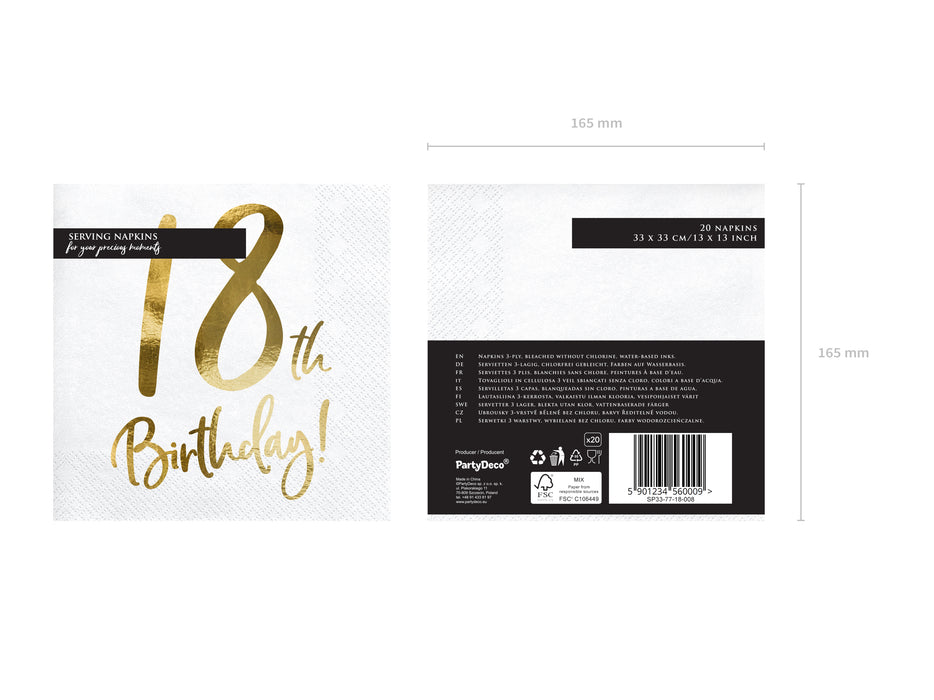 Servietten "Birthday Gold" 20Stk./33x33cm | #18