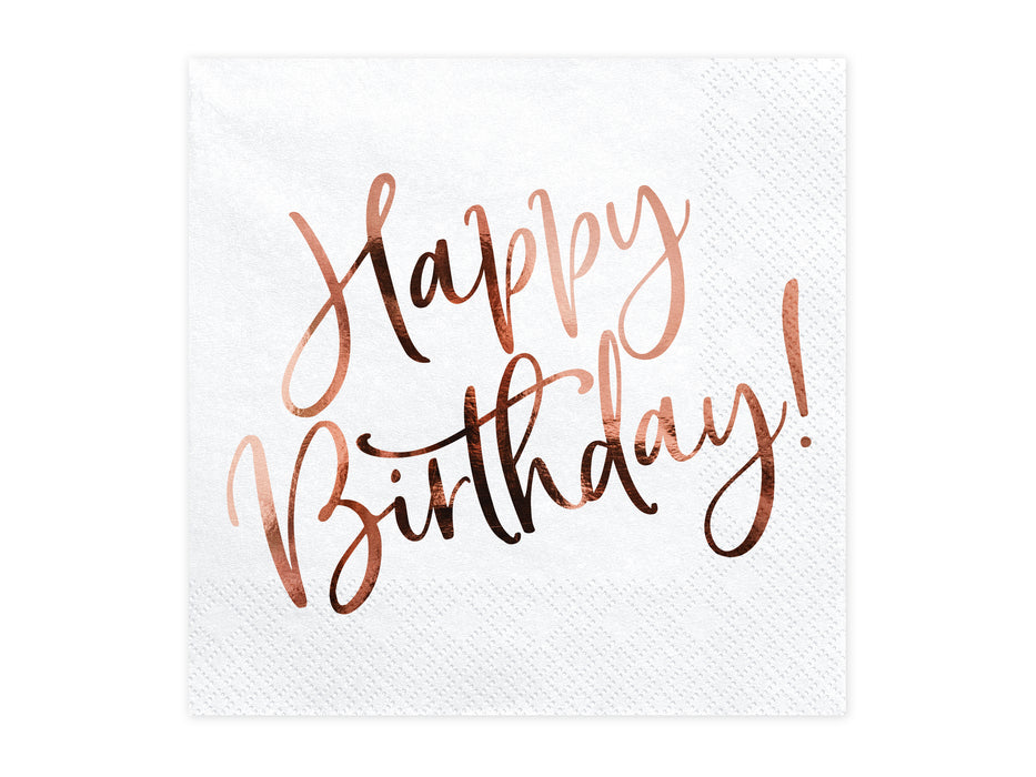 Servietten "Happy Birthday Roségold" 20Stk./33x33cm
