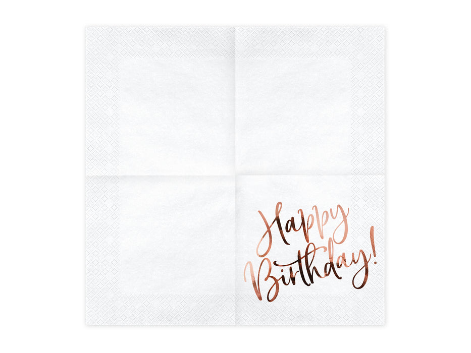Servietten "Happy Birthday Roségold" 20Stk./33x33cm