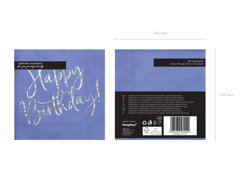 Servietten Happy Birthday 33x33cm/20St. Blau