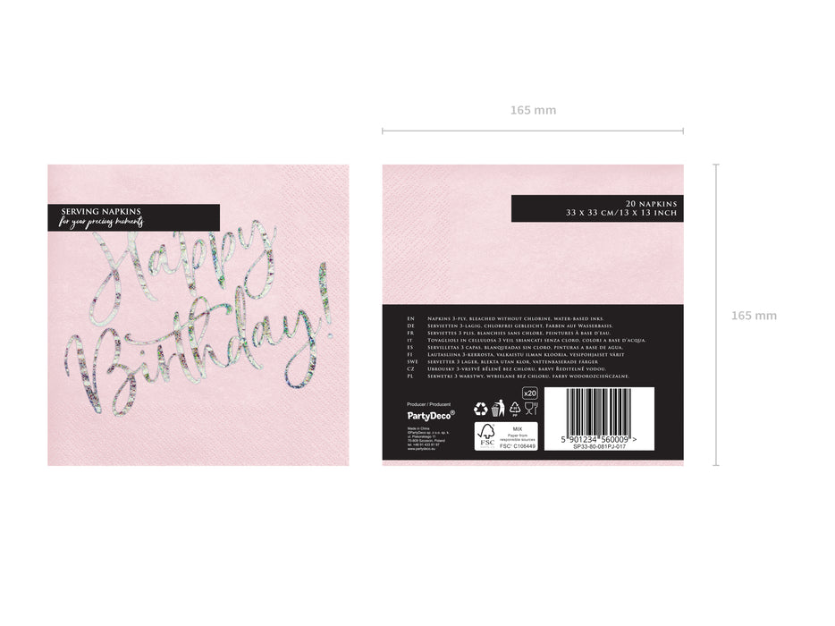 Servietten Happy Birthday 33x33cm/20St. Pink