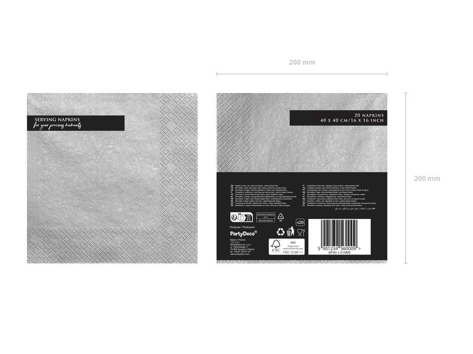 Servietten Uni 40x40 cm/ 20St. Silber-Metallic