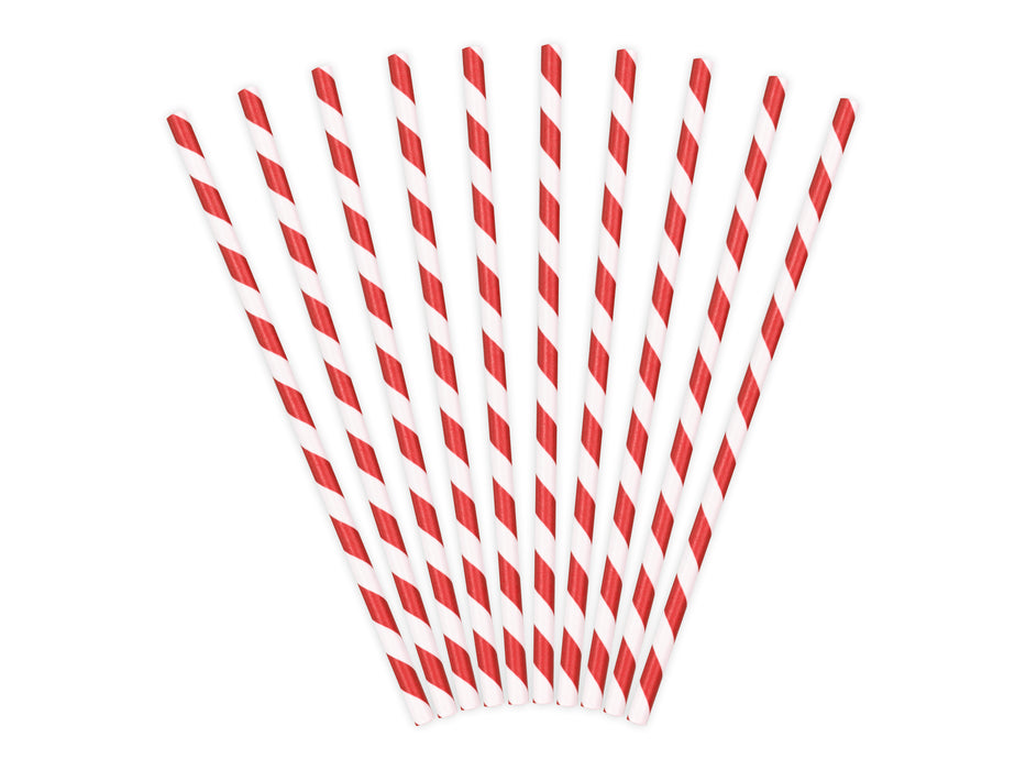 Strohhalm Papier Stripes 10Stk./195mm Rot
