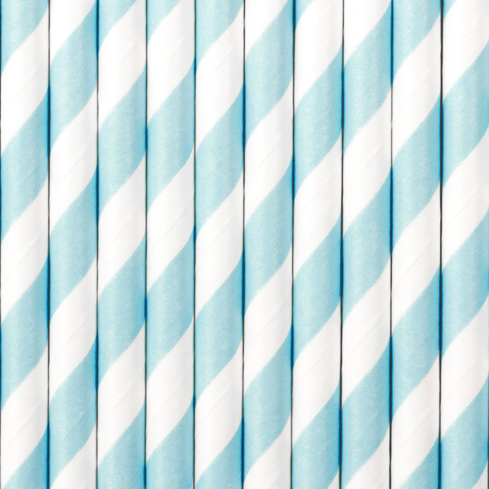 Strohhalm Papier Stripes 10Stk./195mm Hellblau