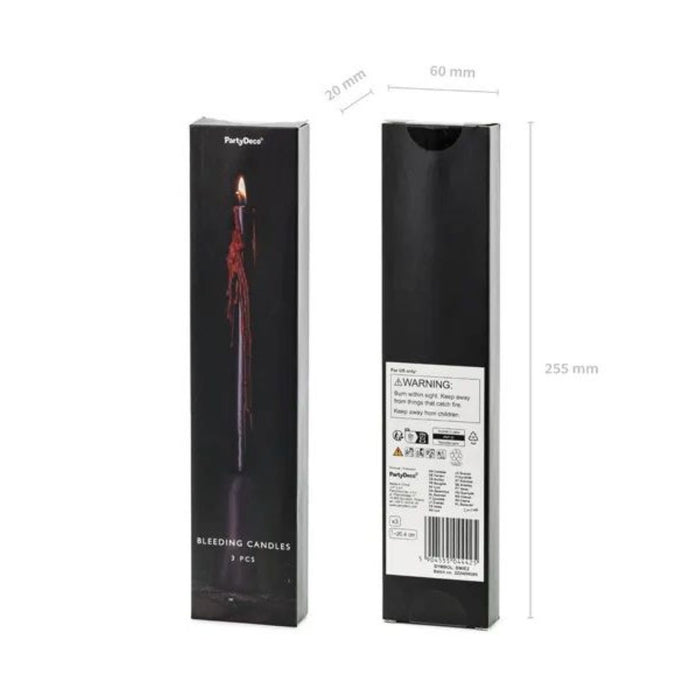 Blutende Kerzen 25 cm 3 Stück | Schwarz/Rot