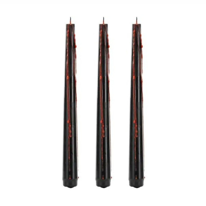 Blutende Kerzen 25 cm 3 Stück | Schwarz/Rot