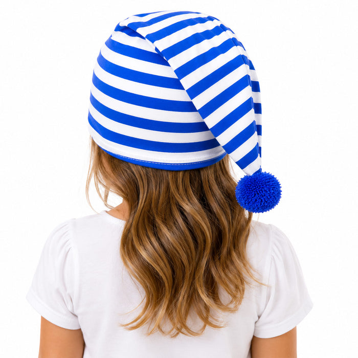 Kinder Schlafmütze mit Bommel - Baumwolle | Blau Weiß