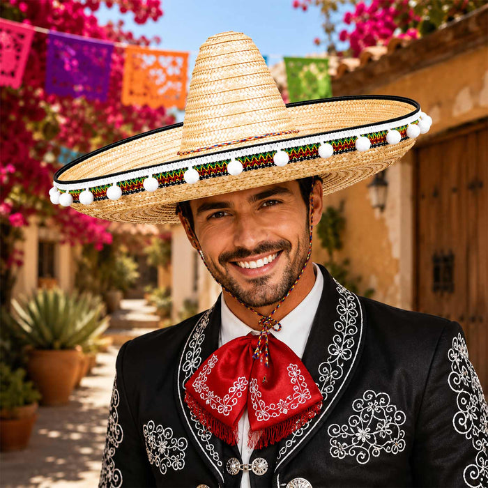 Mexikaner Sombrero mit Troddeln - Ø 60 cm | Natur