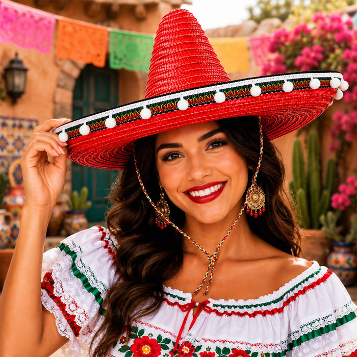 Mexikaner Sombrero mit Troddeln - Ø 60 cm | Rot