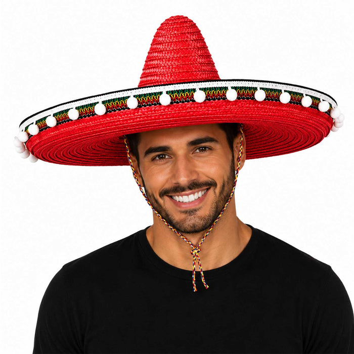 Mexikaner Sombrero mit Troddeln - Ø 60 cm | Rot