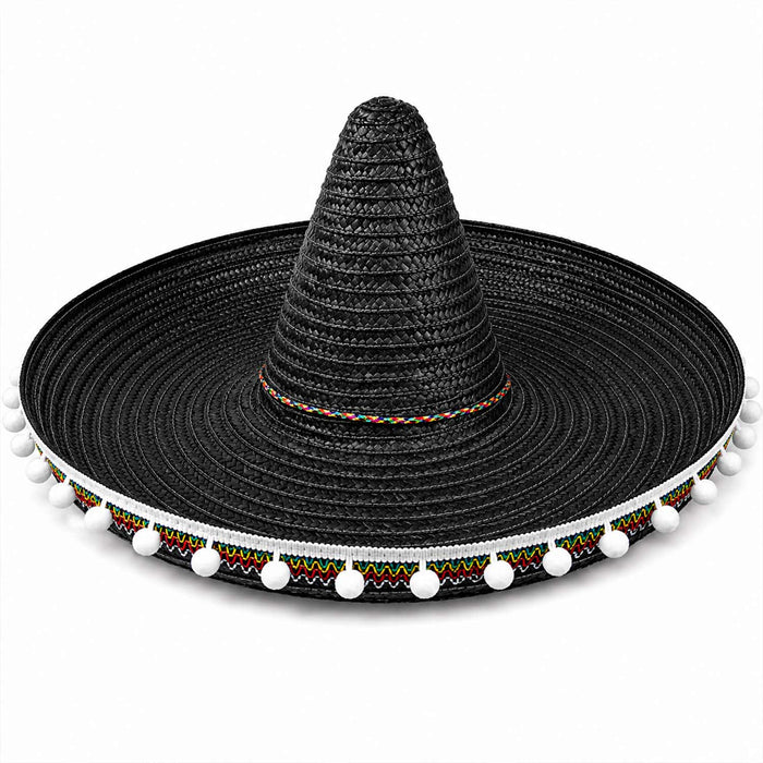 Mexikaner Sombrero mit Troddeln - Ø 60 cm | Schwarz