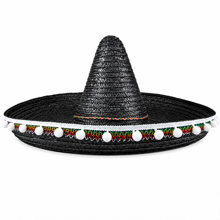 Mexikaner Sombrero mit Troddeln - Ø 60 cm | Schwarz