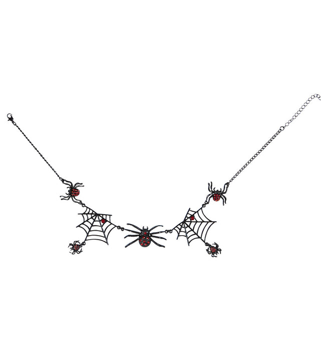Strass Spinnen Halskette | Schwarz Rot