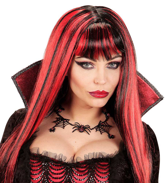 Strass Spinnen Halskette | Schwarz Rot