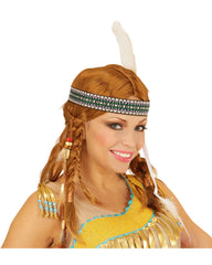 Indianerin Perücke "Chippewa" mit Stirnband, Perlen und Federn | Blond