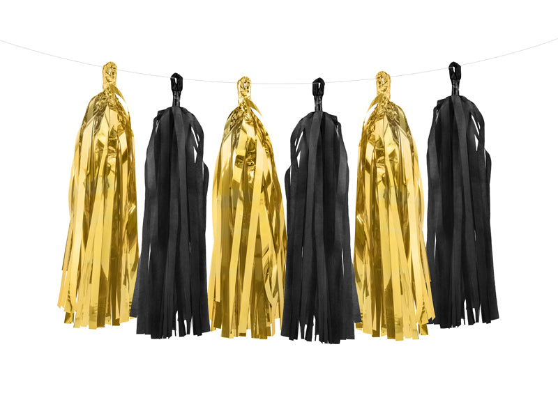 Girlande Quasten Schwarz-Gold | 12Stk./200cm