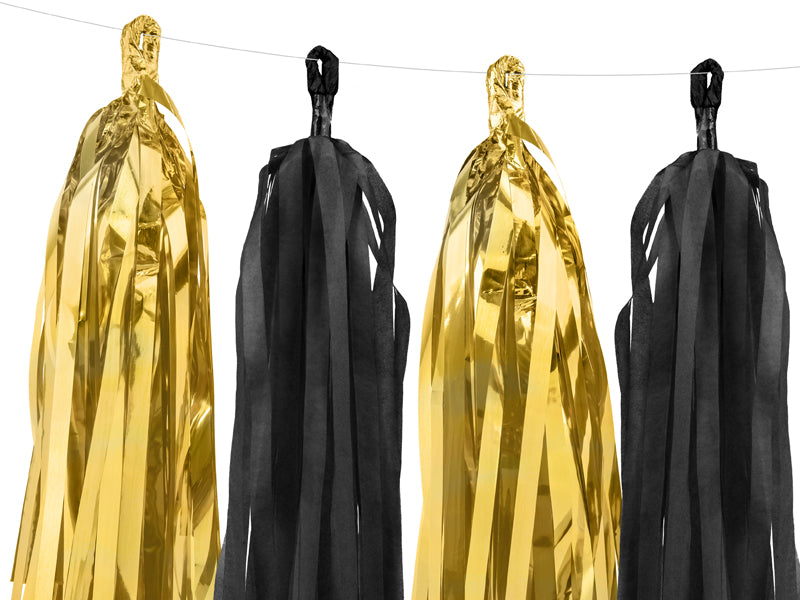 Girlande Quasten Schwarz-Gold | 12Stk./200cm