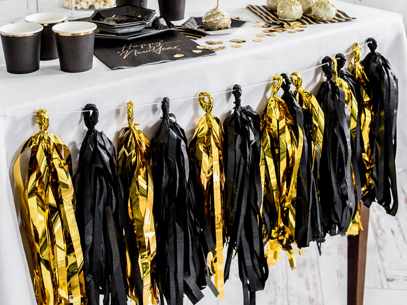 Girlande Quasten Schwarz-Gold | 12Stk./200cm
