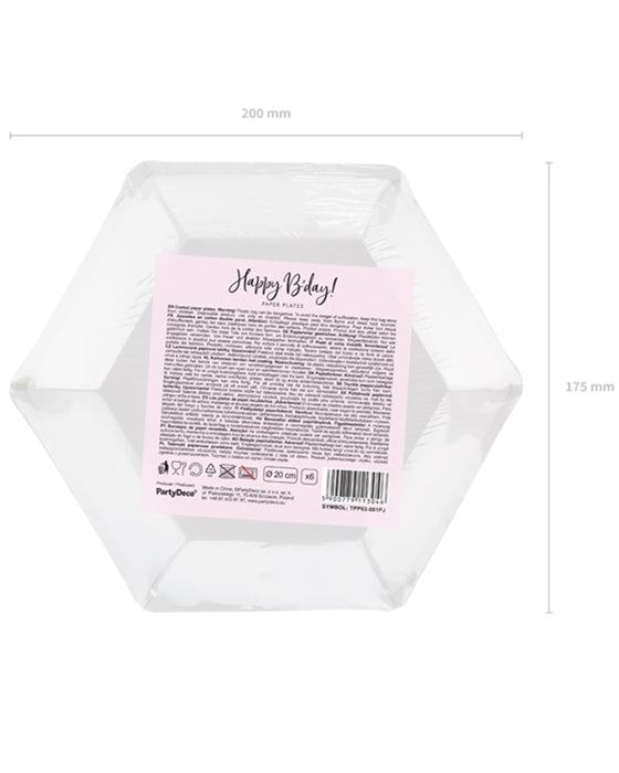 6 Pappteller "Happy B'day" 20cm | Hell-Puderrosa