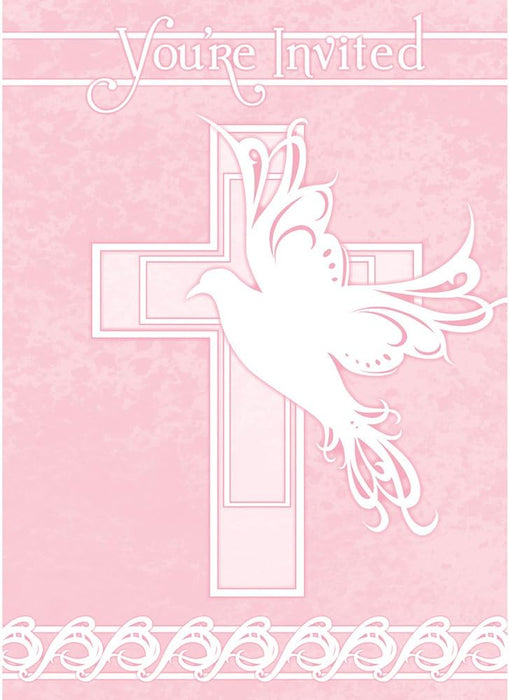 Einladung Kreuz & Taube rosa