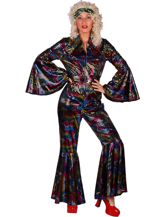 Disco Glitzer Anzug für Damen - Retro Party Kostüm | Schwarz Bunt
