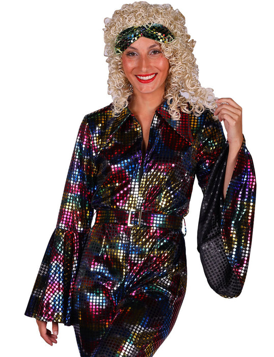 Disco Glitzer Anzug für Damen - Retro Party Kostüm | Schwarz Bunt
