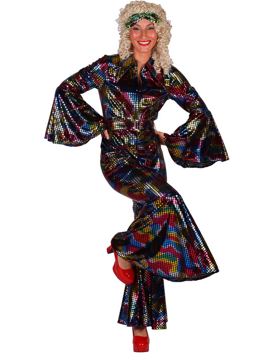 Disco Glitzer Anzug für Damen - Retro Party Kostüm | Schwarz Bunt