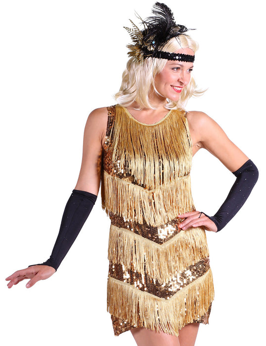 Charleston Kleid "Dazzle Me" für Damen | Gold - 20er Jahre Glitzer Party Kostüm