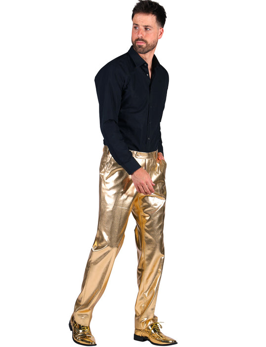 80er Jahre Disco Hose für Herren - Metallic Gold | Retro Party Kostüm