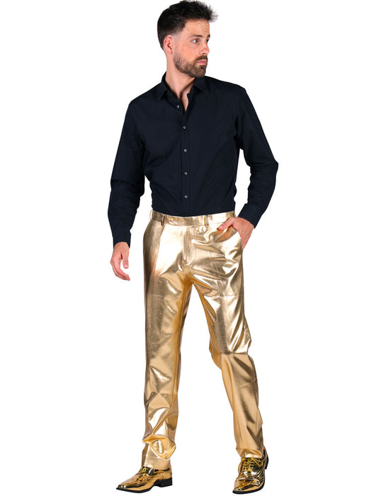 80er Jahre Disco Hose für Herren - Metallic Gold | Retro Party Kostüm