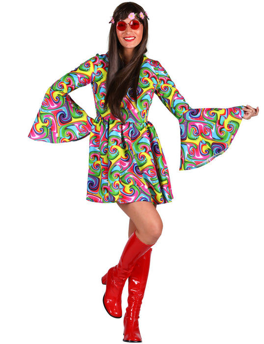 Hippie Kostüm "Daisy" für Damen - Zitrone | 60er 70er Jahre Flower Kleid